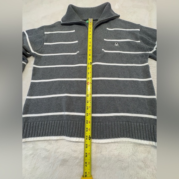 United Colors Of Benetton Grey and White Striped Quarter Zip-Up Sweater - Picture 6 of 6